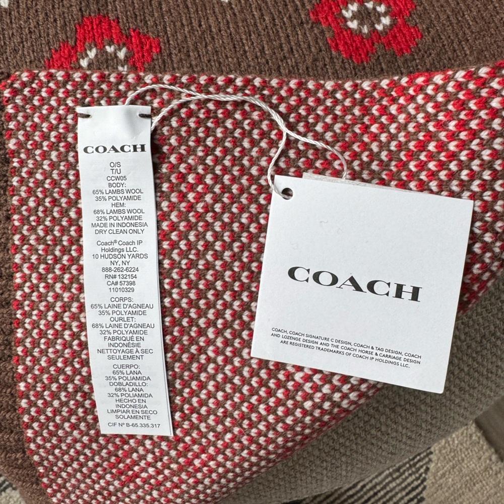 Coach Fair Isle Print Knit Muffler Sable Multi CCW05 72" x 10" NWT - Picture 2 of 5
